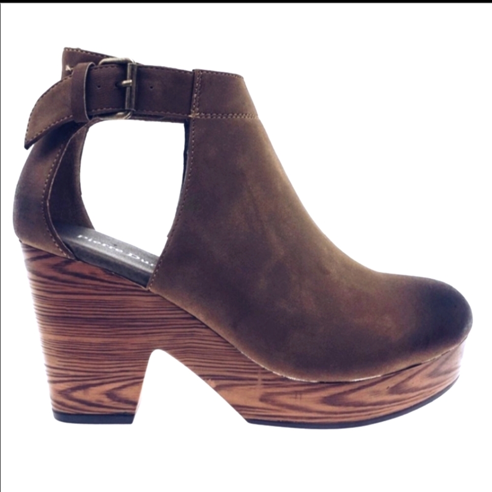 Pierre Dumas Olive Brown Cutout Platform Clog Heels